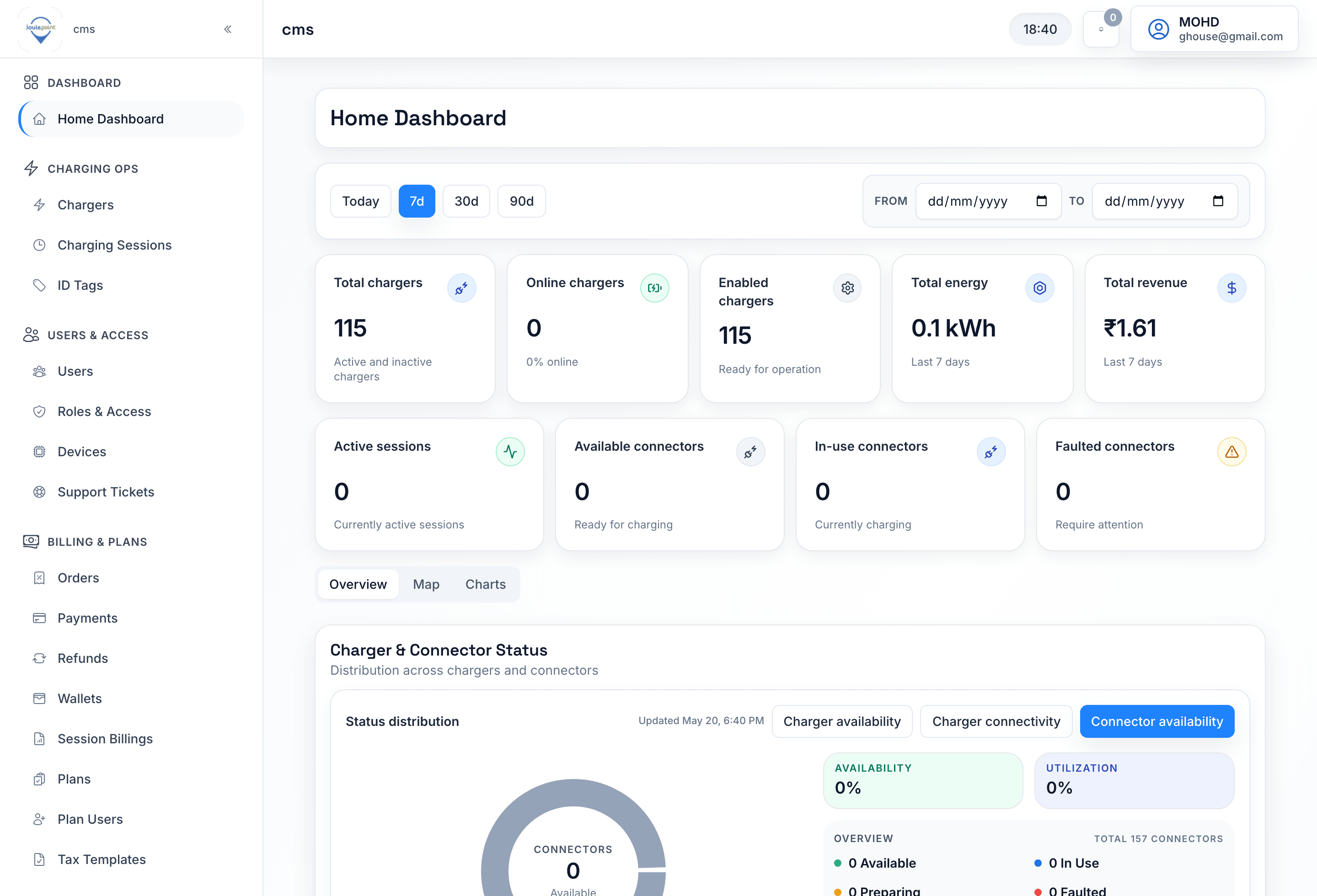 OCPP / OCPI CSMS Network dashboard